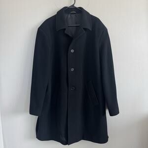 Vintage Men’s Black Wool Cashmere Overcoat 44R Made In Italy Metropolitan View